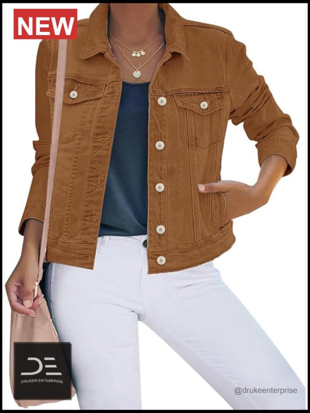 Button Down Stretch Fitted Long Sleeve Denim Jean Jacket